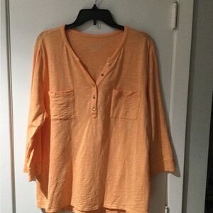 Chico's Peach Lightweight Henley Top with Pocket Detail
